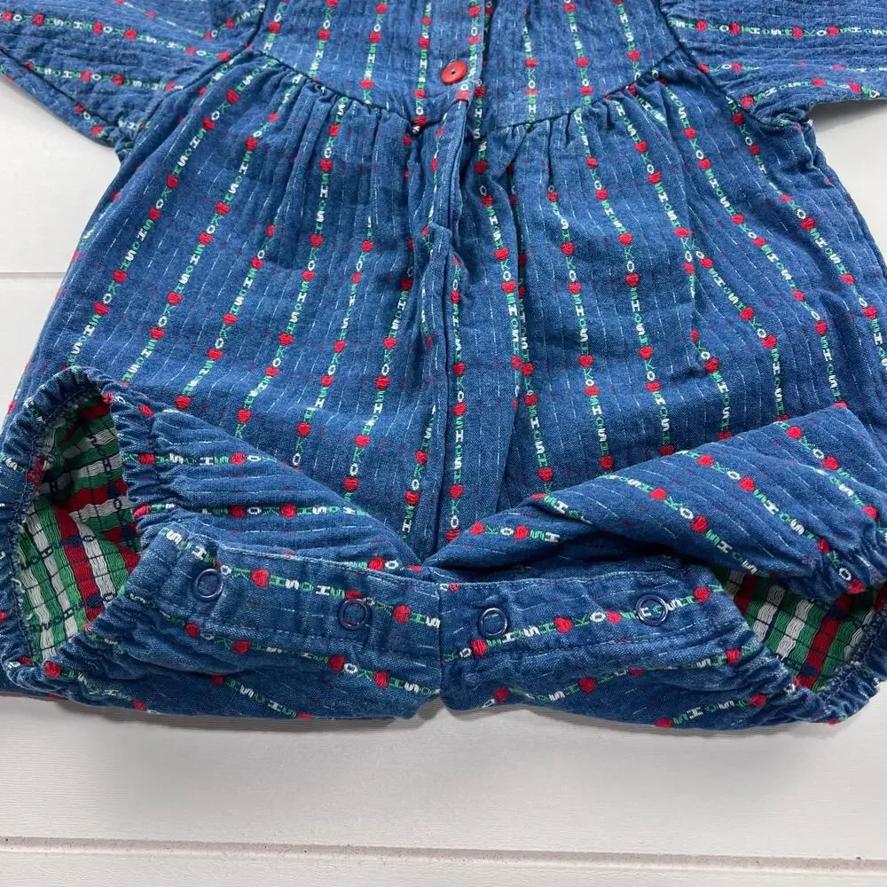 OshKosh B'gosh Vintage Embroidered Hearts Denim Romper Girls size 6-9 MNS USA